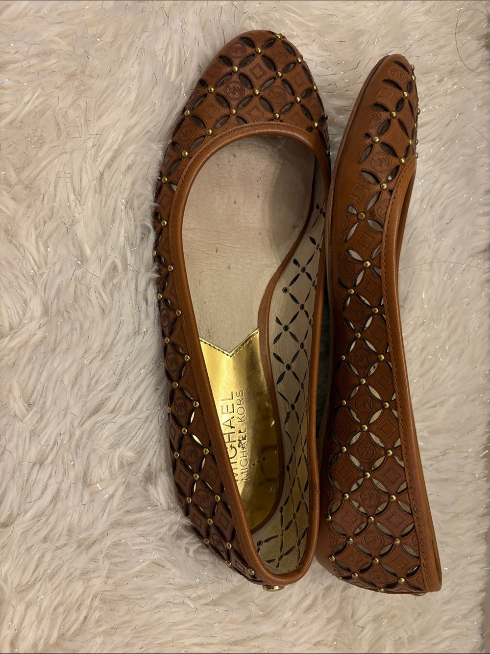 Michael Kors Tan Leather Studded Ballet Flats